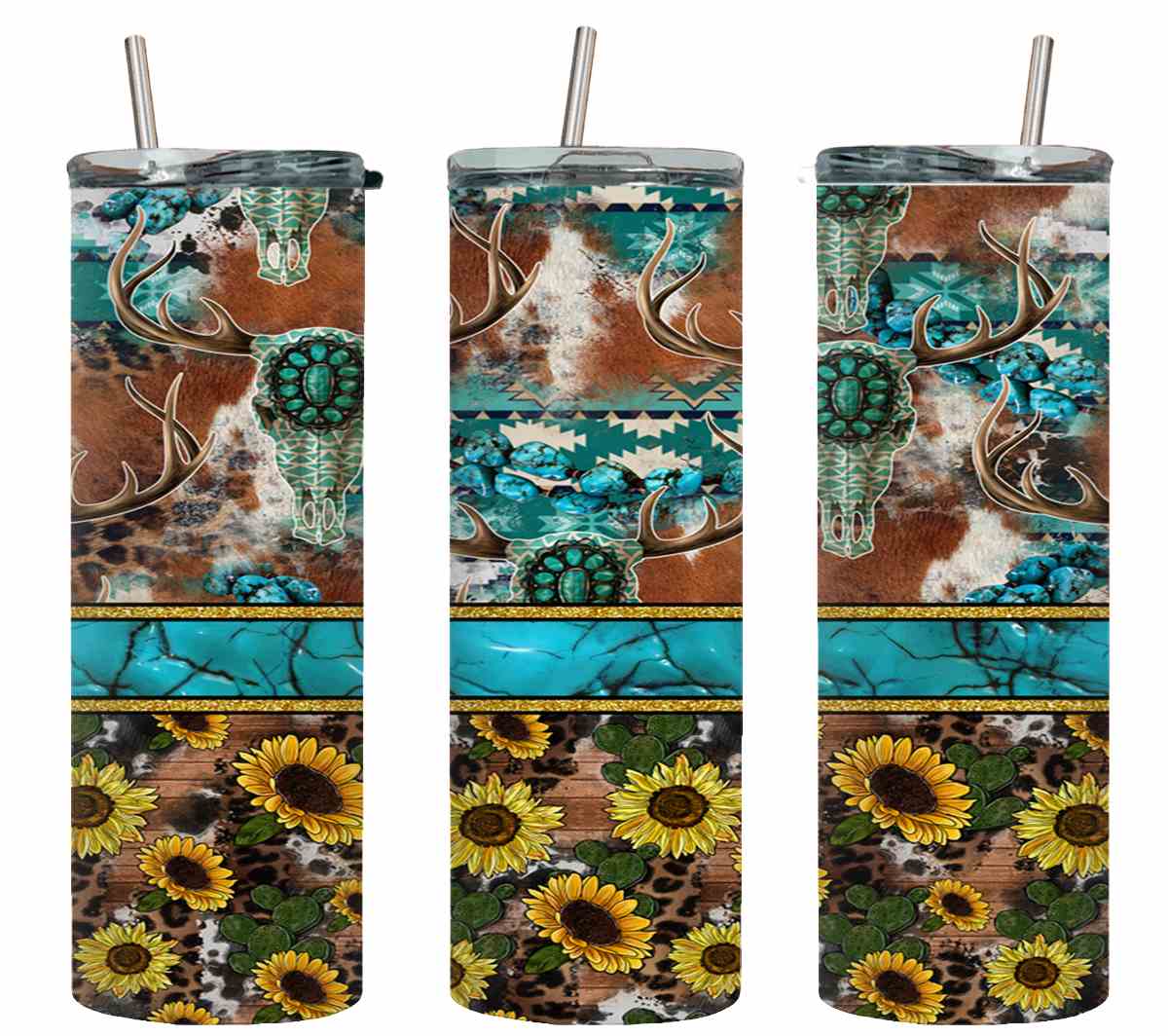 Turq Stripe Sun Flowers-10617
